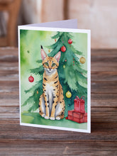 Load image into Gallery viewer, Serengeti Cat By the Christmas Tree Greeting Cards - Blank Note Cards – 8-Pack of Artist-Designed Cards with Envelopes