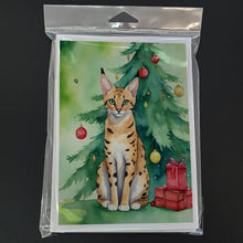Load image into Gallery viewer, Serengeti Cat By the Christmas Tree Greeting Cards - Blank Note Cards – 8-Pack of Artist-Designed Cards with Envelopes