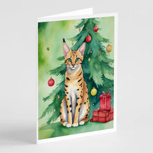 Load image into Gallery viewer, Serengeti Cat By the Christmas Tree Greeting Cards - Blank Note Cards – 8-Pack of Artist-Designed Cards with Envelopes