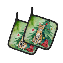 Load image into Gallery viewer, Serengeti Cat By the Christmas Tree Pot Holders - Set of 2 Decorative Kitchen Helpers | Made in the USA