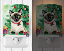 Load image into Gallery viewer, Siamese Cat By the Christmas Tree Ceramic Night Light