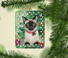 Load image into Gallery viewer, Siamese Cat By the Christmas Tree Porcelain Ornament