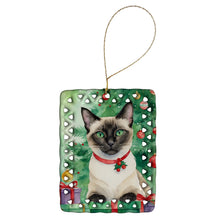 Load image into Gallery viewer, Siamese Cat By the Christmas Tree Porcelain Ornament