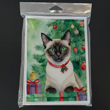 Load image into Gallery viewer, Siamese Cat By the Christmas Tree Greeting Cards - Blank Note Cards – 8-Pack of Artist-Designed Cards with Envelopes