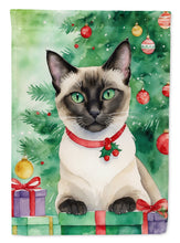 Load image into Gallery viewer, Siamese Christmas Garden Flag - Cat by the Christmas Tree - Cat-Themed Holiday Yard Decor