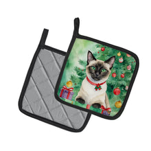 Load image into Gallery viewer, Siamese Cat By the Christmas Tree Pot Holders - Set of 2 Decorative Kitchen Helpers | Made in the USA