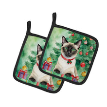 Load image into Gallery viewer, Siamese Cat By the Christmas Tree Pot Holders - Set of 2 Decorative Kitchen Helpers | Made in the USA