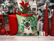 Load image into Gallery viewer, Siamese Cat By the Christmas Tree Throw Pillow
