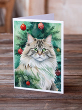 Load image into Gallery viewer, Siberian Cat By the Christmas Tree Greeting Cards - Blank Note Cards – 8-Pack of Artist-Designed Cards with Envelopes