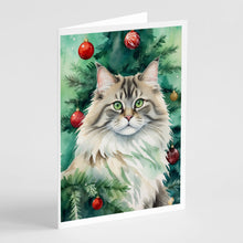 Load image into Gallery viewer, Siberian Cat By the Christmas Tree Greeting Cards - Blank Note Cards – 8-Pack of Artist-Designed Cards with Envelopes
