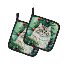 Load image into Gallery viewer, Siberian Cat By the Christmas Tree Pot Holders - Set of 2 Decorative Kitchen Helpers | Made in the USA