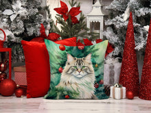 Load image into Gallery viewer, Siberian Cat By the Christmas Tree Throw Pillow