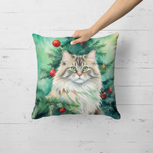 Load image into Gallery viewer, Siberian Cat By the Christmas Tree Throw Pillow