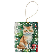 Load image into Gallery viewer, Skookum Cat By the Christmas Tree Porcelain Ornament