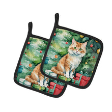 Load image into Gallery viewer, Skookum Cat By the Christmas Tree Pot Holders - Set of 2 Decorative Kitchen Helpers | Made in the USA