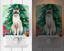 Load image into Gallery viewer, Snowshoe Cat By the Christmas Tree Ceramic Night Light