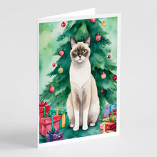 Load image into Gallery viewer, Snowshoe Cat By the Christmas Tree Greeting Cards - Blank Note Cards – 8-Pack of Artist-Designed Cards with Envelopes