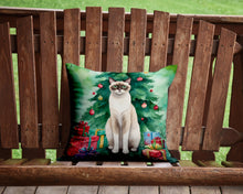 Load image into Gallery viewer, Snowshoe Cat By the Christmas Tree Throw Pillow - 14x14 Decorative Pillow – Art for Your Home &amp; Patio