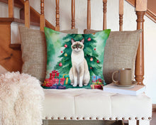 Load image into Gallery viewer, Snowshoe Cat By the Christmas Tree Throw Pillow - 14x14 Decorative Pillow – Art for Your Home &amp; Patio