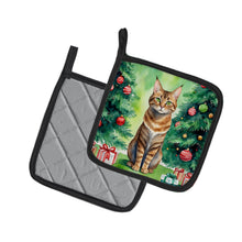 Load image into Gallery viewer, Sokoke Cat By the Christmas Tree Pot Holders - Set of 2 Decorative Kitchen Helpers | Made in the USA