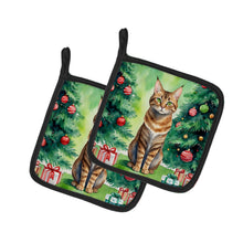 Load image into Gallery viewer, Sokoke Cat By the Christmas Tree Pot Holders - Set of 2 Decorative Kitchen Helpers | Made in the USA
