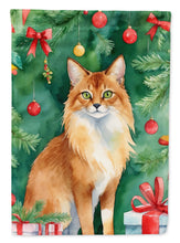 Load image into Gallery viewer, Somali Cat Christmas Garden Flag - Cat by the Christmas Tree - Cat-Themed Holiday Yard Decor