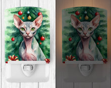 Load image into Gallery viewer, Sphynx Cat By the Christmas Tree Ceramic Night Light