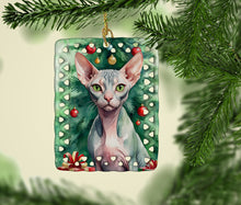 Load image into Gallery viewer, Sphynx Cat By the Christmas Tree Porcelain Ornament