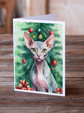 Load image into Gallery viewer, Sphynx Cat By the Christmas Tree Greeting Cards - Blank Note Cards – 8-Pack of Artist-Designed Cards with Envelopes