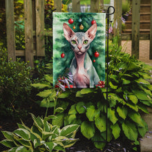 Load image into Gallery viewer, Sphynx Cat Christmas Garden Flag - Cat by the Christmas Tree - Cat-Themed Holiday Yard Decor