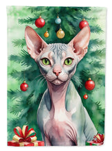 Load image into Gallery viewer, Sphynx Cat Christmas Garden Flag - Cat by the Christmas Tree - Cat-Themed Holiday Yard Decor