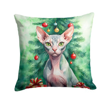Load image into Gallery viewer, Sphynx Cat By the Christmas Tree Throw Pillow - 14x14 Decorative Pillow – Art for Your Home &amp; Patio