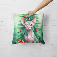 Load image into Gallery viewer, Sphynx Cat By the Christmas Tree Throw Pillow
