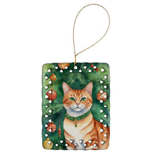 Load image into Gallery viewer, Suphalak Cat By the Christmas Tree Porcelain Ornament