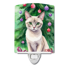 Load image into Gallery viewer, Thai Lilac Cat By the Christmas Tree Ceramic Night Light