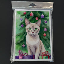 Load image into Gallery viewer, Thai Lilac Cat By the Christmas Tree Greeting Cards - Blank Note Cards – 8-Pack of Artist-Designed Cards with Envelopes