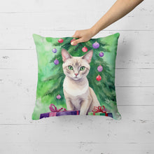 Load image into Gallery viewer, Thai Lilac Cat By the Christmas Tree Throw Pillow