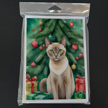 Load image into Gallery viewer, Tonkinese Cat By the Christmas Tree Greeting Cards - Blank Note Cards – 8-Pack of Artist-Designed Cards with Envelopes