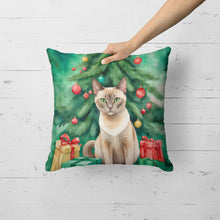 Load image into Gallery viewer, Tonkinese Cat By the Christmas Tree Throw Pillow