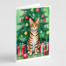 Load image into Gallery viewer, Toyger Cat By the Christmas Tree Greeting Cards - Blank Note Cards – 8-Pack of Artist-Designed Cards with Envelopes