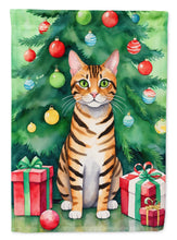 Load image into Gallery viewer, Toyger Christmas Garden Flag - Cat by the Christmas Tree - Cat-Themed Holiday Yard Decor