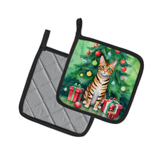 Load image into Gallery viewer, Toyger Cat By the Christmas Tree Pot Holders - Set of 2 Decorative Kitchen Helpers | Made in the USA