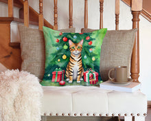 Load image into Gallery viewer, Toyger Cat By the Christmas Tree Throw Pillow - 14x14 Decorative Pillow – Art for Your Home &amp; Patio