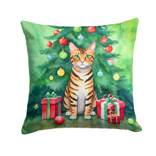 Load image into Gallery viewer, Toyger Cat By the Christmas Tree Throw Pillow - 14x14 Decorative Pillow – Art for Your Home &amp; Patio