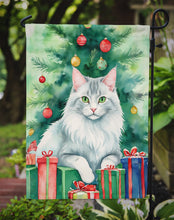 Load image into Gallery viewer, Turkish Angora Cat Christmas Garden Flag - Cat by the Christmas Tree - Cat-Themed Holiday Yard Decor
