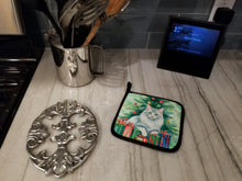 Load image into Gallery viewer, Turkish Angora Cat By the Christmas Tree Pot Holders - Set of 2 Decorative Kitchen Helpers | Made in the USA