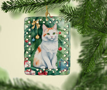 Load image into Gallery viewer, Turkish Van Cat By the Christmas Tree Porcelain Ornament