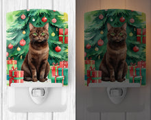 Load image into Gallery viewer, York Chocolate Cat By the Christmas Tree Ceramic Night Light