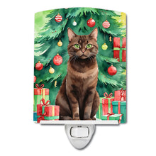 Load image into Gallery viewer, York Chocolate Cat By the Christmas Tree Ceramic Night Light
