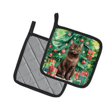 Load image into Gallery viewer, York Chocolate Cat By the Christmas Tree Pot Holders - Set of 2 Decorative Kitchen Helpers | Made in the USA